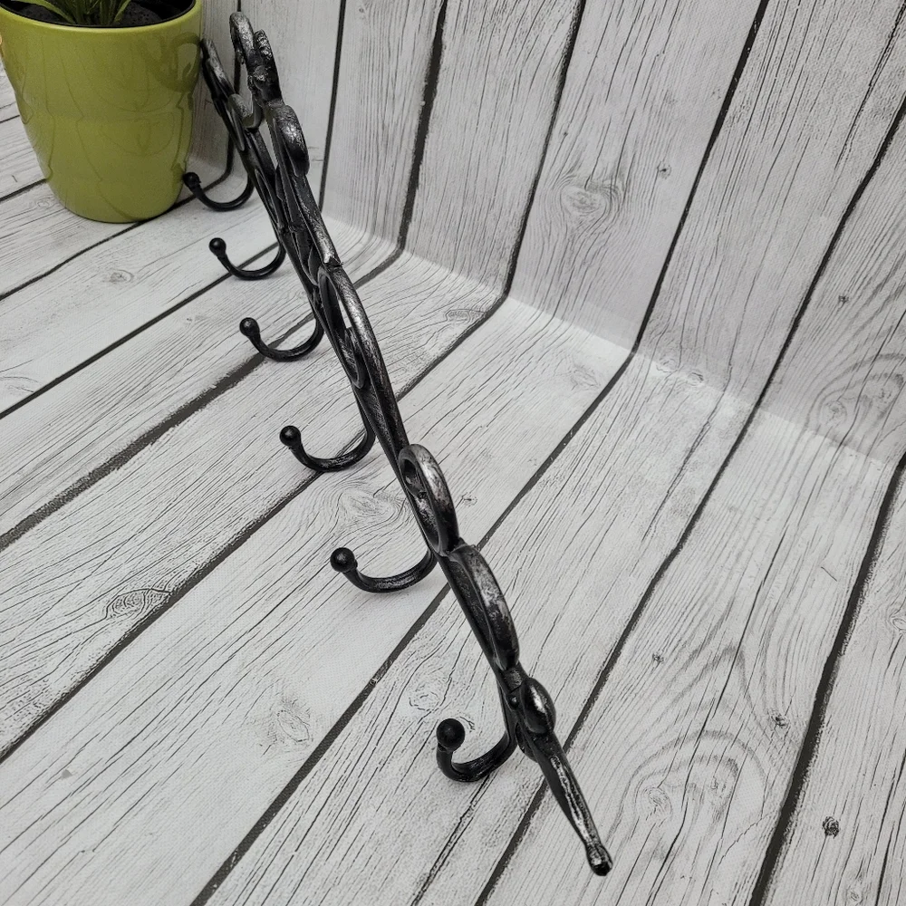 Vintage Cast Iron Anchor & Scroll Work 6 Coat Hook Wall Hanging Sculpture